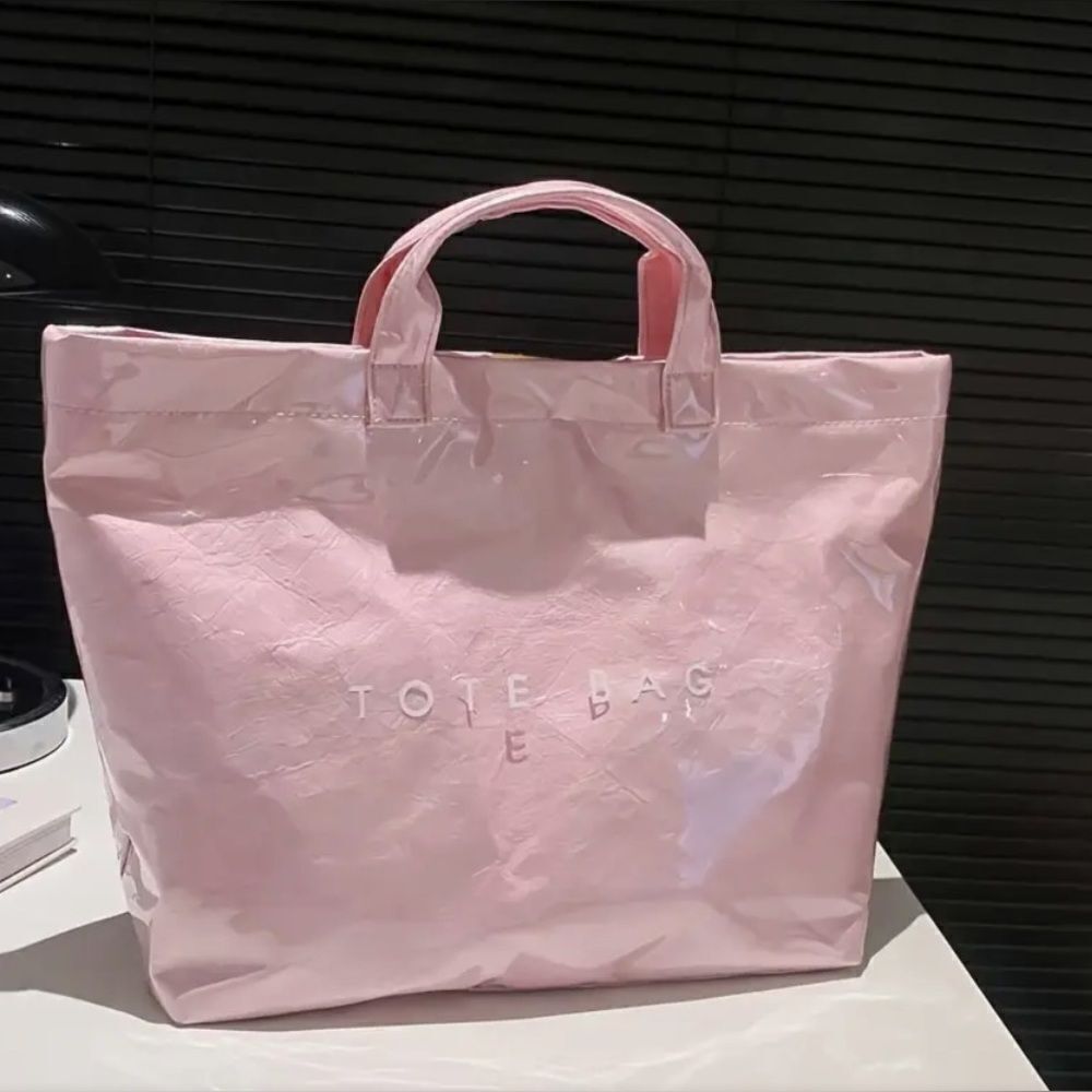 Baby Pastel Pink Vinyl Covered Paper Bag Stylish Tote Bag - Picture 2 of 5
